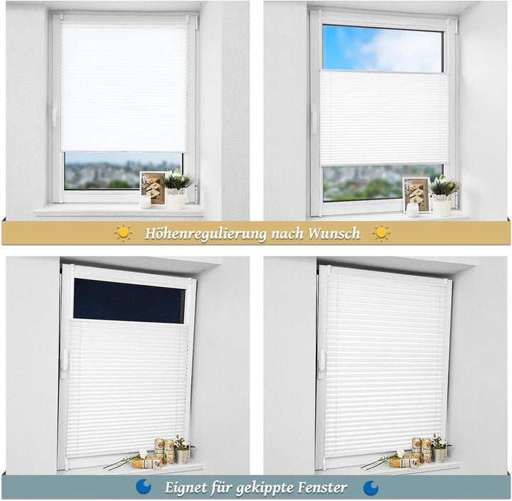Plissee ohne Bohren Klemmfix 115x130cm(BxH) Weiss Jalousie Sonnenschutz Easyfix Faltrollo Lichtdurch