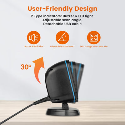 OBZ 1D 2D Desktop Barcode Scanner, QR Code Scanner Omnidirektional Barcode-Scanner USB Wired Handsfr