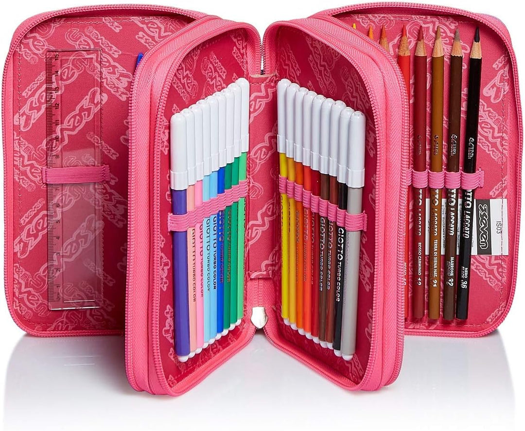 Seven Federmäppchen, Mäppchen, Mehrfarbig, Federtasche für Schreibwaren, Etui komplett mit Bleistift