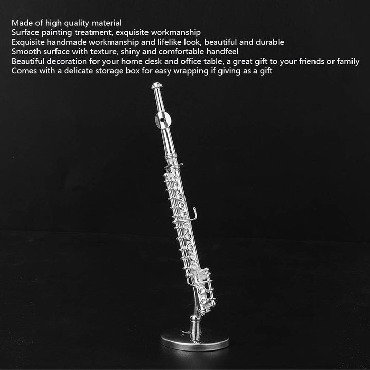 Kupfer Miniaturflöte -Modell, 11 cm handgefertigtes nicht spielbares Musikdekor mit Ausstellungsstän