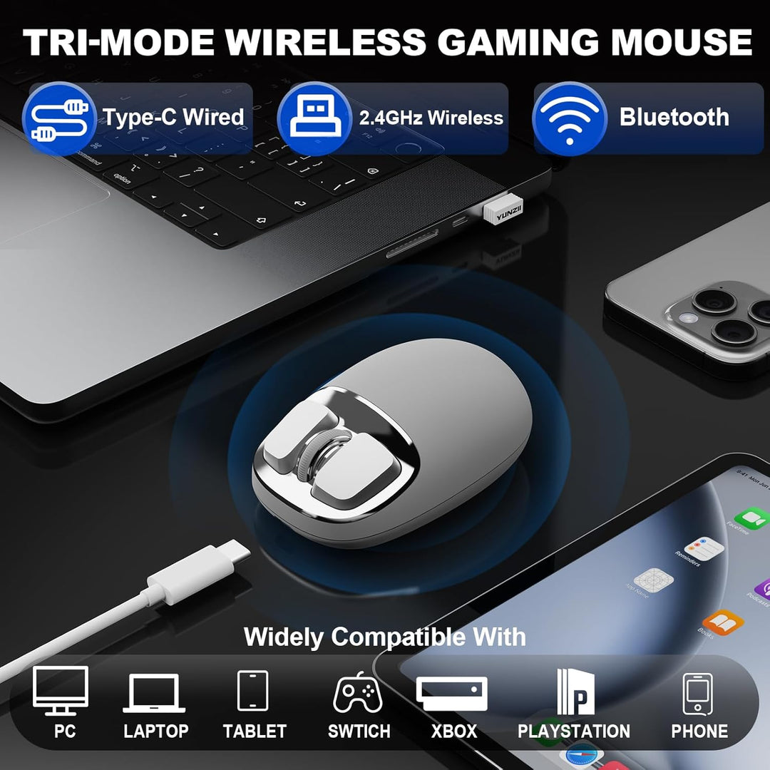 YUNZII C1 Silikon-Funkmaus,Tri-Mode 2,4 GHz/USB-C/Bluetooth Maus, 4800 DPI Optisches Abtastung, 6 Ve
