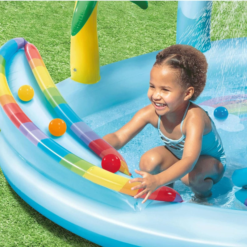 Intex 57175NP – Aufblasbarer Pool Play Center Regenbogen, Vinyl, Mehrfarbig, 185 x 178 x 119 cm