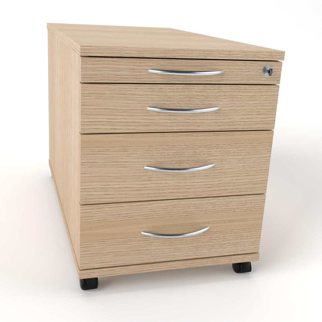 Rollcontainer CADI 43×80×51 cm – abschliessbarer Bürocontainer in Eiche mit Orga- & 3 Universal-Schu