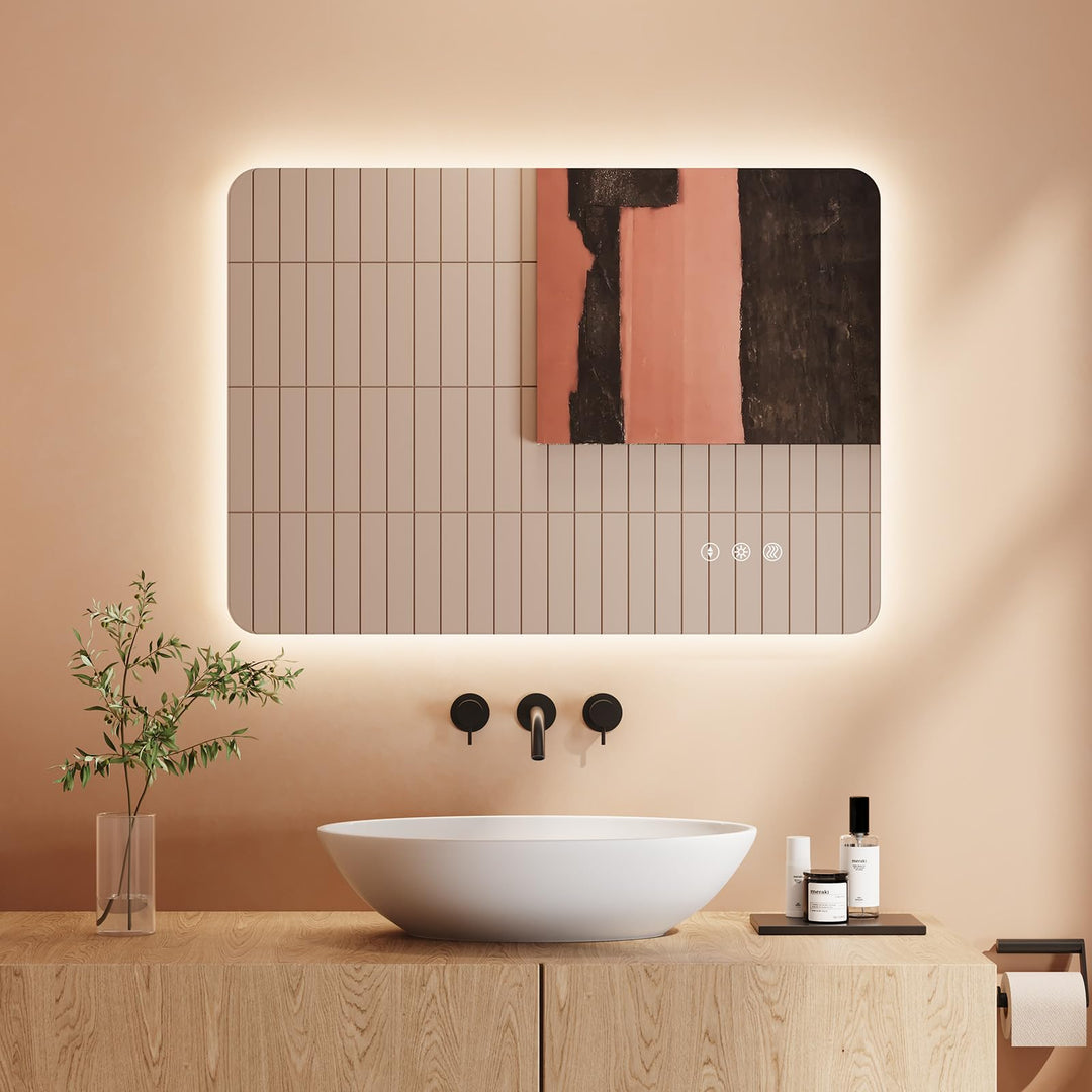 Dripex Badezimmerspiegel Led Badspiegel, Rechteckig, Touch-Schalter, Dimmbar, 3 Lichtfarbe Einstellb