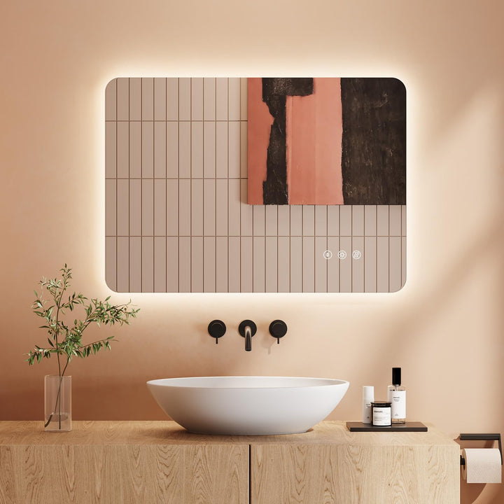 Dripex Badezimmerspiegel Led Badspiegel, Rechteckig, Touch-Schalter, Dimmbar, 3 Lichtfarbe Einstellb