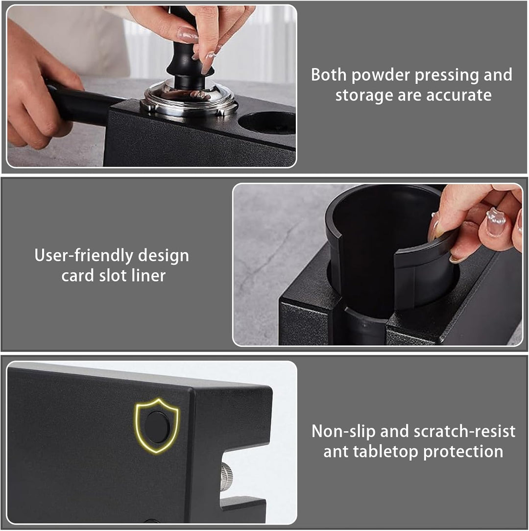 Tamperstation 51–58 mm Schwarz, Höhenverstellbare Espresso Tamping Station aus ABS, Siebträger Zubeh