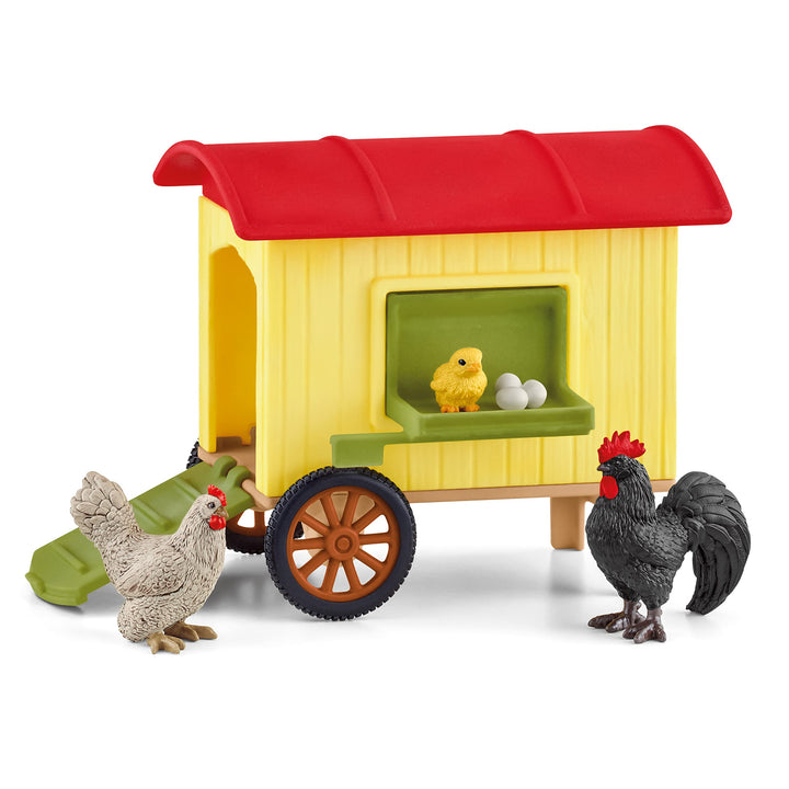 schleich FARM WORLD 42572 Bauernhof Mobiler Hühnerstall und Tiere - Realistischer Bauernhof mit Hahn