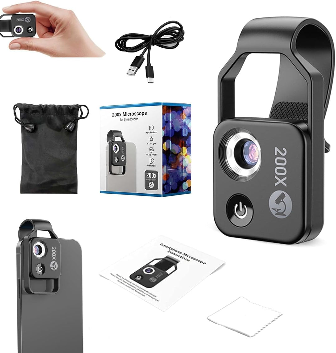 1 Stück Handy Mikroskop für Smartphone Mikroskop Handy Nano Zoom x200 für Handy Mini Mikroskop zum E