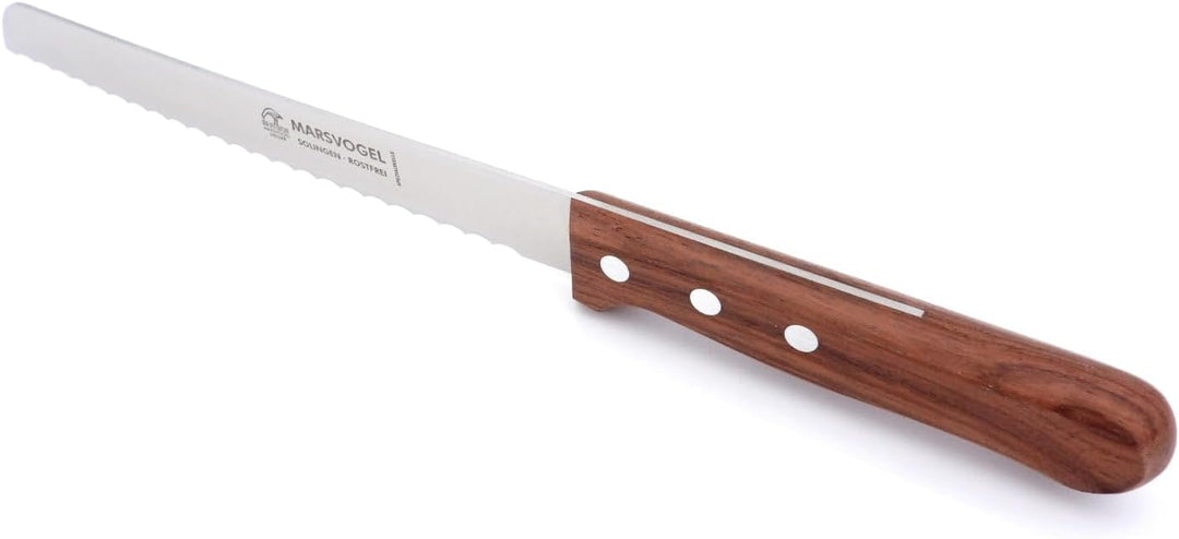 Marsvogel Brotmesser 2,0 mm Rückenstärke mit Welle Made in Solingen Bubinga Bubinga Braun