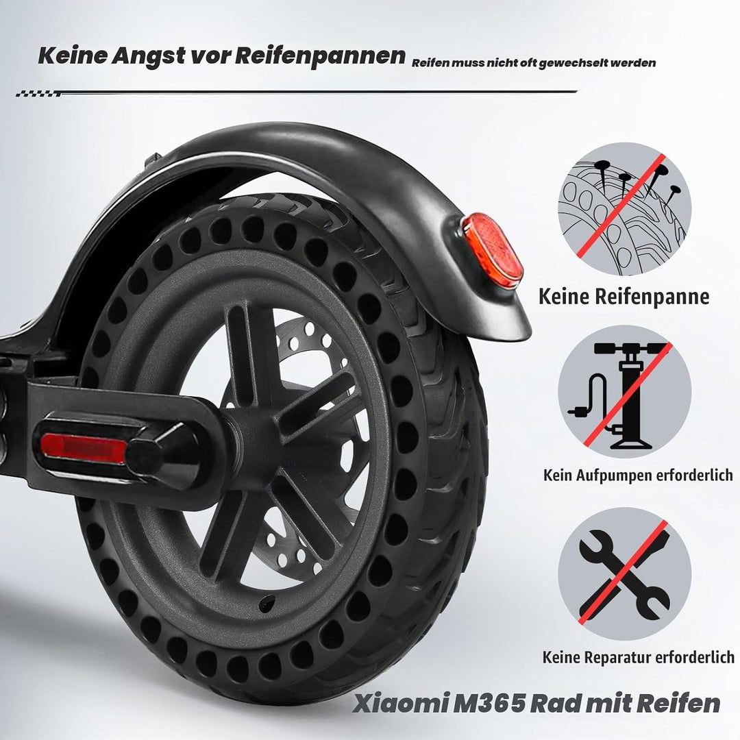 Amitor für Xiaomi M365 Hinterrad Komplett, All-in-One Vollgummireifen E Scooter 8,5 Zoll mit Felge,