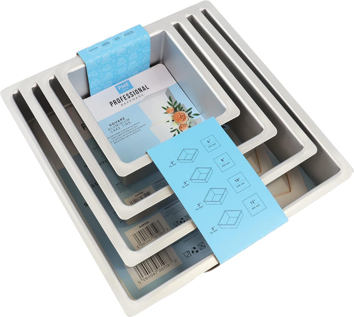 PME - Quadratische Kuchenformen 15, 20, 25, 30 cm x 7,5 cm tief, 4er -Satz