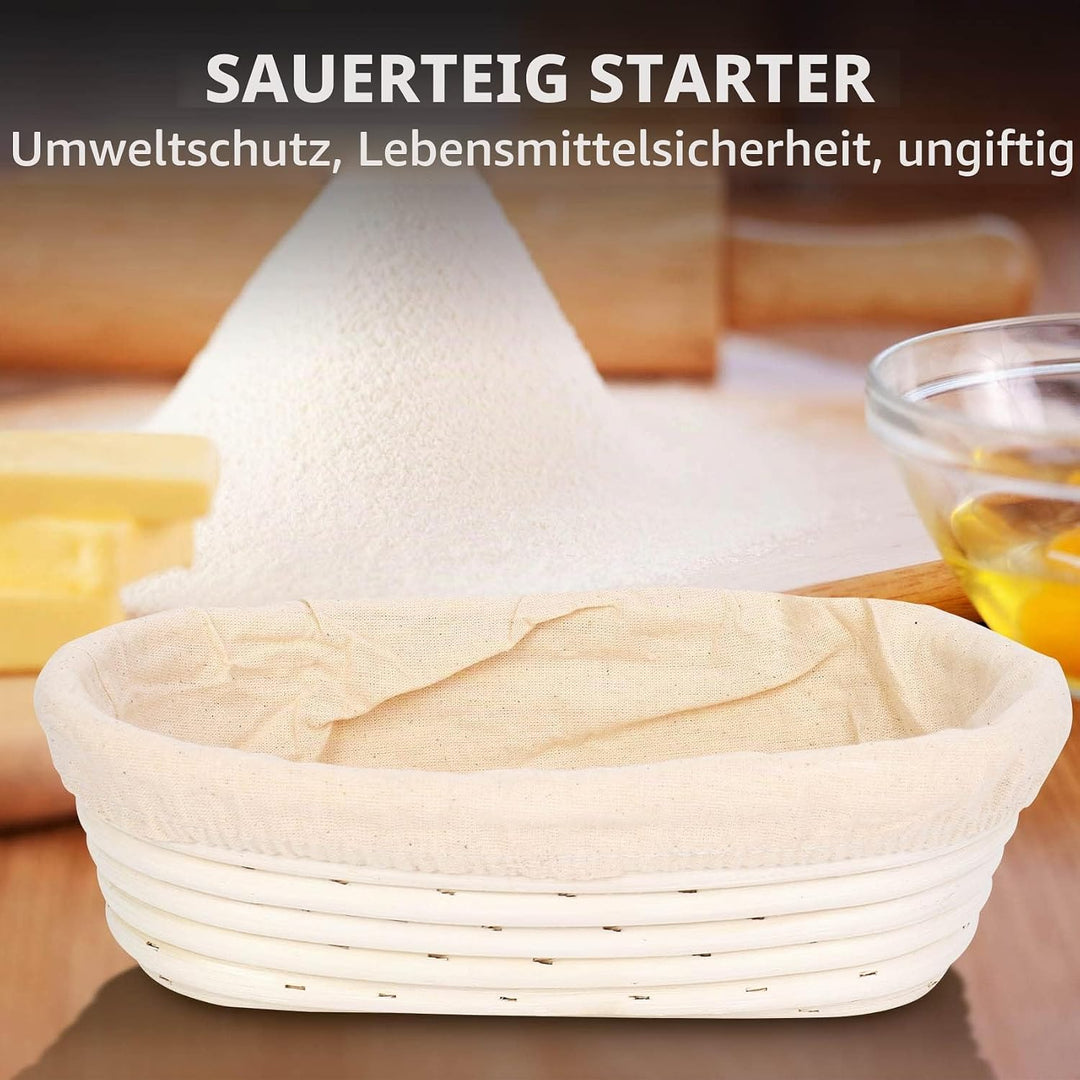 2 Stück Gärkörbchen, Brotkorb mit Einlage &amp; Teigschaber &amp; Brotlame, Gärkorb Oval Brotkörbchen, Ratta