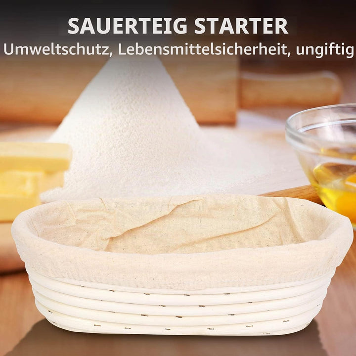 2 Stück Gärkörbchen, Brotkorb mit Einlage &amp; Teigschaber &amp; Brotlame, Gärkorb Oval Brotkörbchen, Ratta