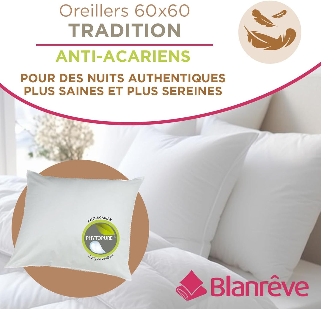 Blanrêve - Traditionelle Kissen – natürlich und umweltfreundlich, Milbenschutz, Fester Komfort – 60