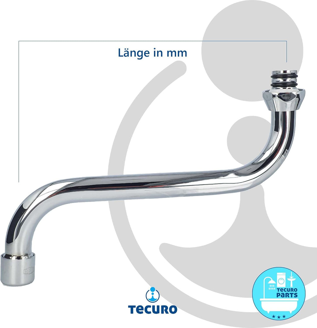 tecuro S-Auslauf für Wand-Armaturen 3/4 Zoll konisch dichtend, Länge 300 mm, Messing verchromt