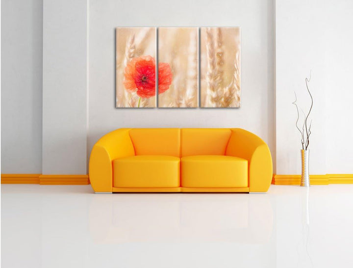 Pixxprint Mohnblume im Kornfeld als Leinwandbild/Grösse: 3 Teilig (120x80) cm/Wandbild/Kunstdruck/fe