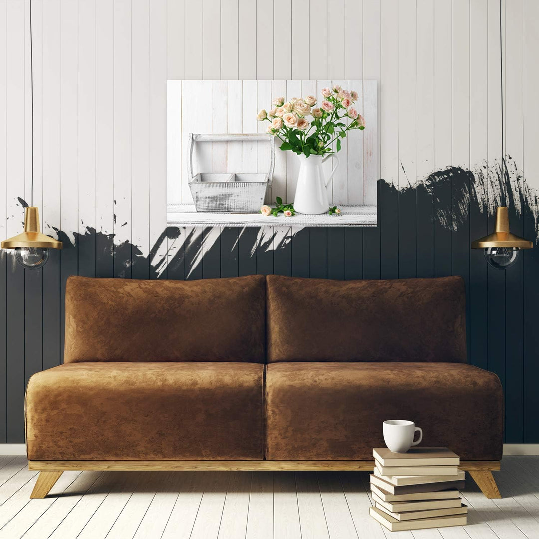 Feeby Bild auf Leinwand Blumen Kunstdruck modern rustikal Weiss 80x60 cm M14323 80x60 cm, M14323 80x