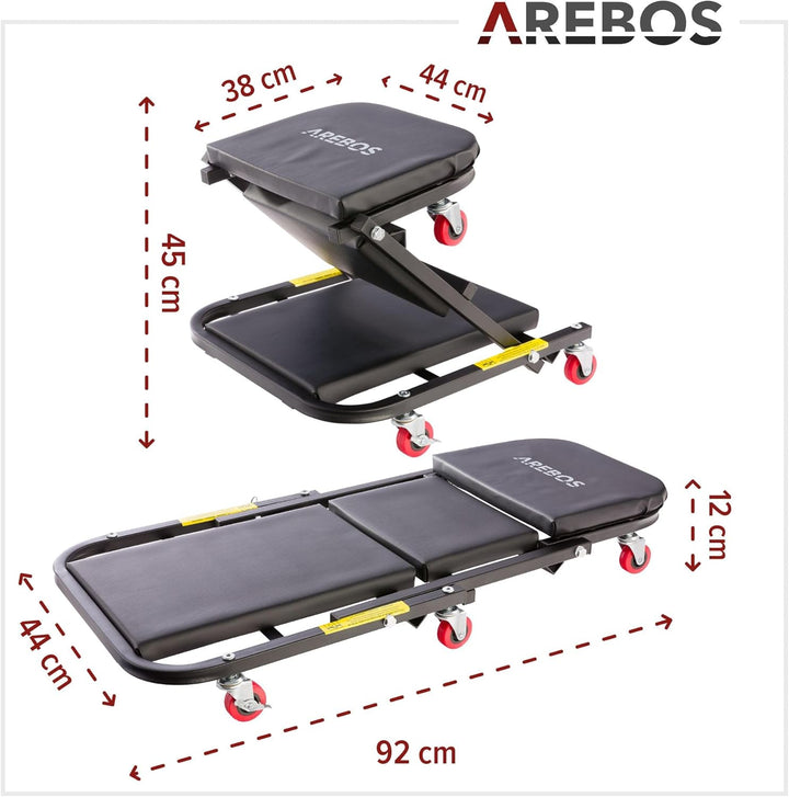 Arebos 2-in-1 Montagerollbrett | 150 kg belastbar | 6 bewegliche Rollen | 360° drehbar | Werkstatt-L