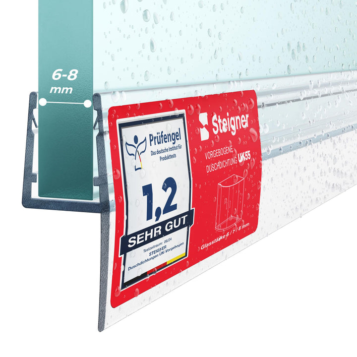 STEIGNER Duschdichtung, 120cm, Glasstärke 6/7/ 8 mm, Gerade PVC Ersatzdichtung für Dusche, UK55 UK55
