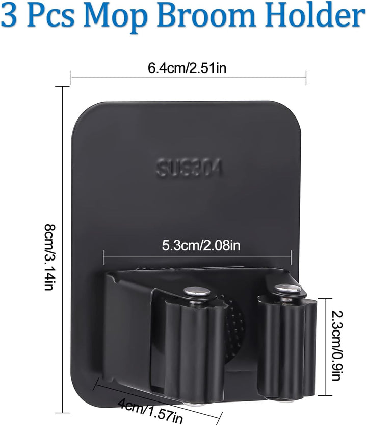 Besenhalterung Wand, 3 Stück Edelstahl Besenhalter Selbstklebend, KüChenorganizer Haken Ohne Bohren,