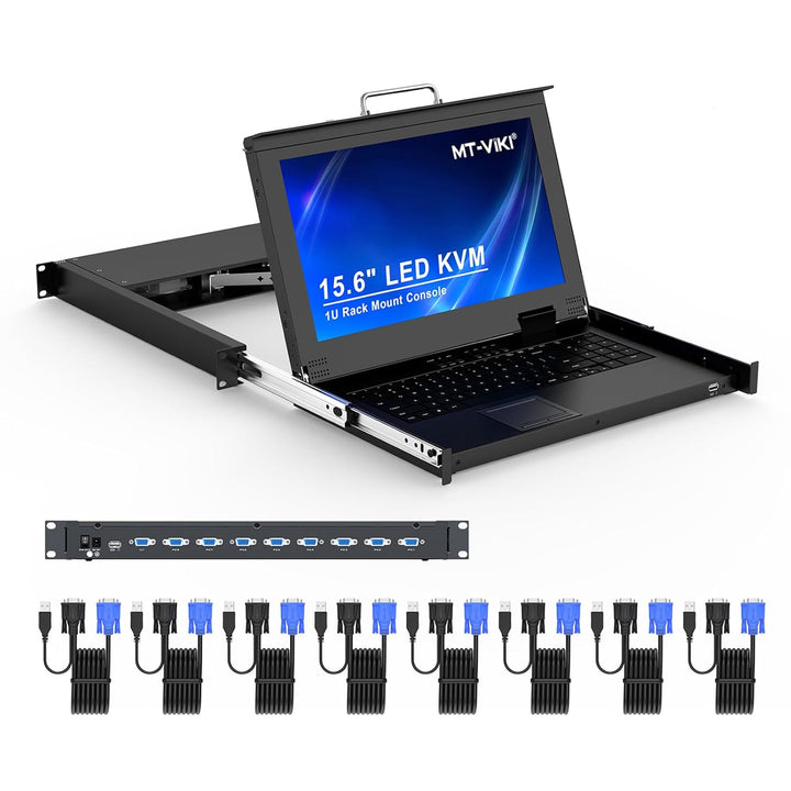 MT-VIKI 15,6'' LCD Monitor KVM Konsole VGA Integrierte Konsole 8 Port für 1U 600-800mm Server-Schran