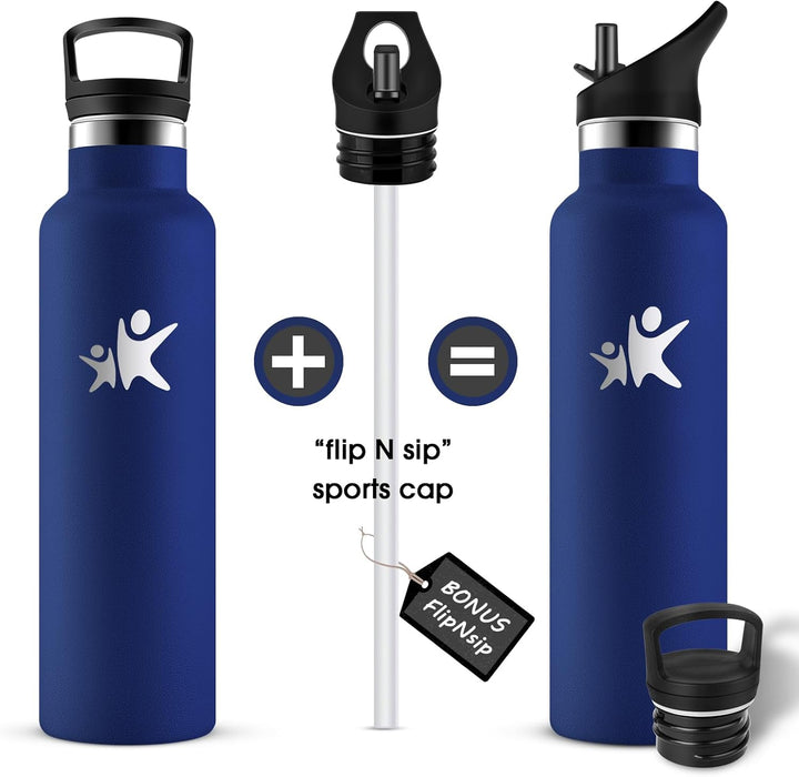 KollyKolla Trinkflasche Edelstahl 750ml, Isolierflasche mit Strohhalm, BPA-Frei, Kohlensäure Geeigne
