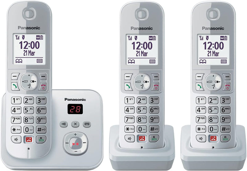 Panasonic KX-TG6863GS Schnurlostelefon mit 3 Mobilteilen und Anrufbeantworter (Bis zu 1.000 Telefonn