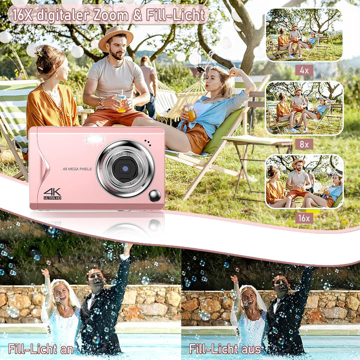 Digitalkamera, 1080P 48MP Fotokamera 4K HD Kompaktkamera mit 32GB SD-Karte FHD Digital Kamera, Fotoa