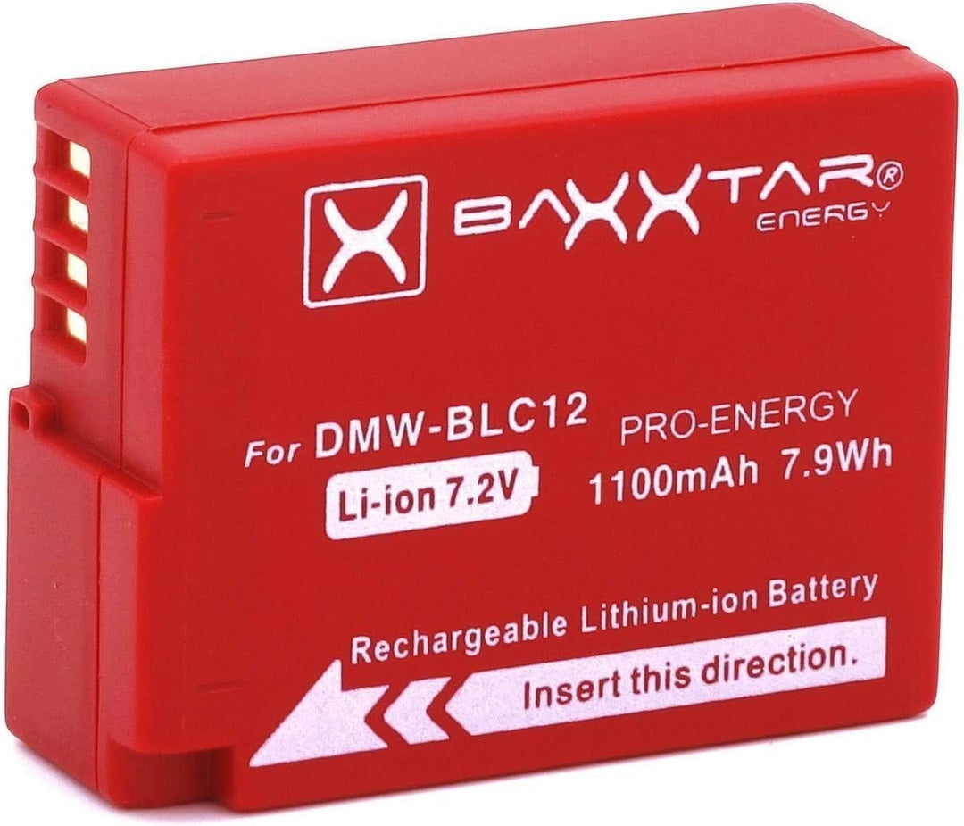 2X Baxxtar Pro Akku DMW-BLC12 E (1100mAh) Kompatibel mit Panasonic Lumix DC FZ1000 II G91 DMC GX8 G7