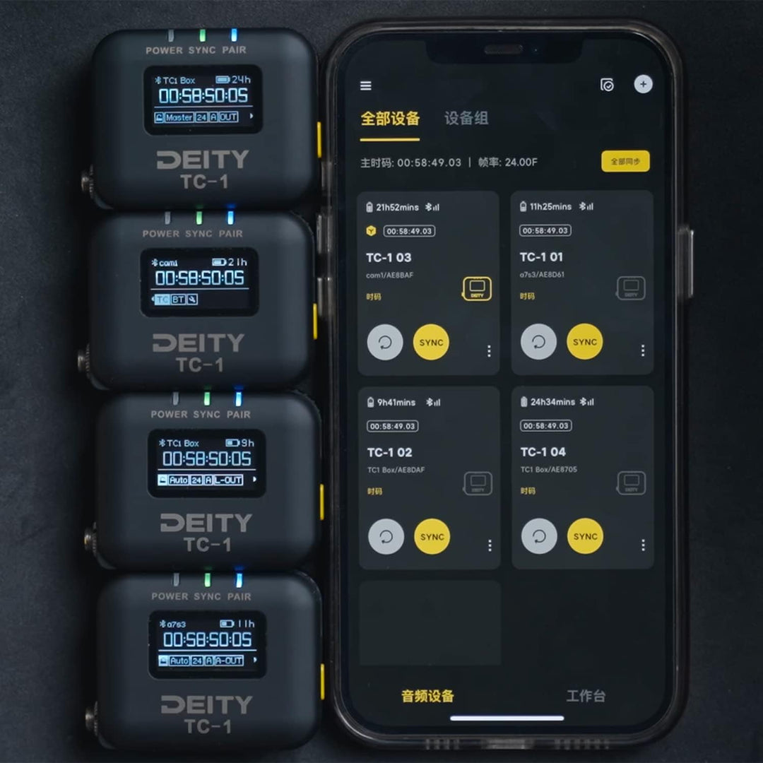 Deity TC-1 Timecode-Generator mit 2,4 G kabelloser Synchronisation und Bluetooth, unterstützt seitli