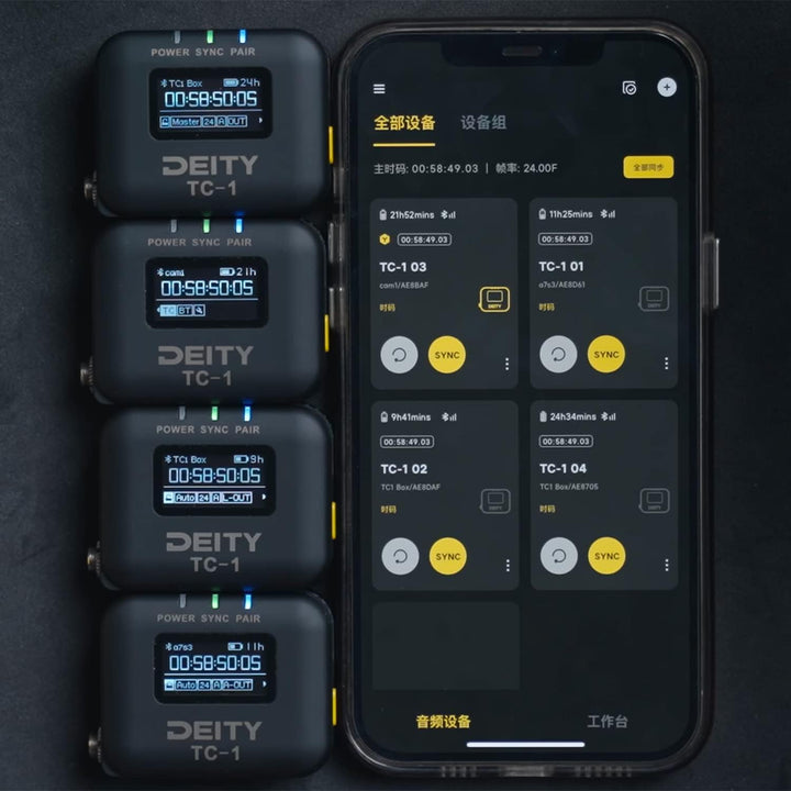 Deity TC-1 Timecode-Generator mit 2,4 G kabelloser Synchronisation und Bluetooth, unterstützt seitli