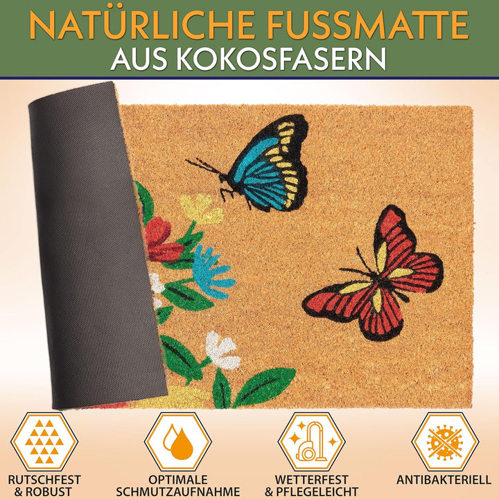 BRUBAKER Fussmatte für Aussen und Innen - Schmetterlinge mit Blumen - 45 x 75 cm Schmutzfangmatte au