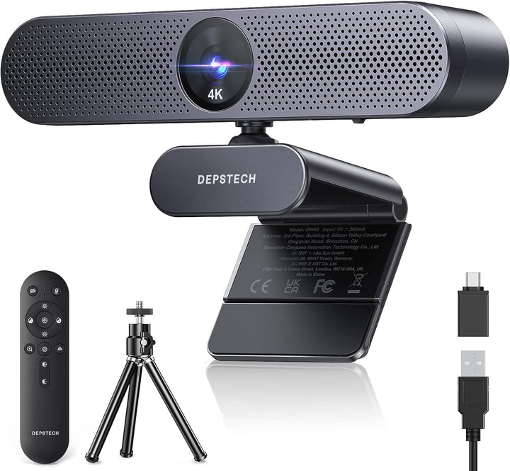 DEPSTECH DW50 Pro Webcam 4K, Ultra HD mit Mikrofon, 3-facher Zoom, 1/2.55 Sony Sensor, Duale Mics mi