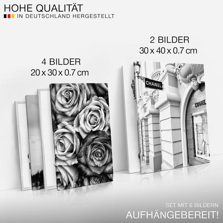Novart Bilder Set - AUFHÄNGFERTIG - KEIN EXTRA RAHMEN BENÖTIGT - Fashion Coco Modern Schwarz Weiss -