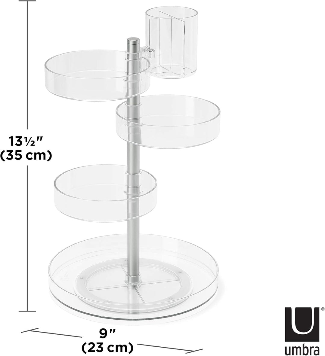 Umbra Pirouette Kosmetik Organizer mit drehbaren Fächern, Polystyrene, Transparent/Nickel, Einheitsg