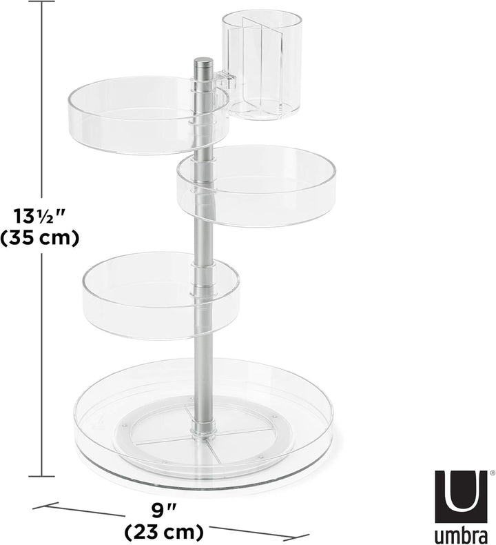 Umbra Pirouette Kosmetik Organizer mit drehbaren Fächern, Polystyrene, Transparent/Nickel, Einheitsg