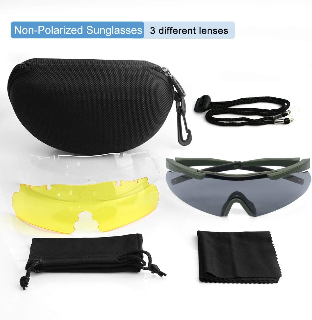 Feyachi Schutzbrille mit 3 Austauschbaren Beschlagfrei &amp; Kratzfest Gläsern, Schiessbrille für Sports