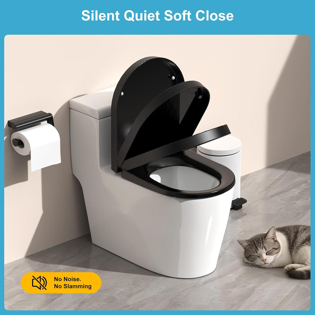 YEAUPE PRO Toilettendeckel mit Absenkautomatik D Form [KURZ] - 43,5×36,2 cm | WC Sitz mit Schnellver