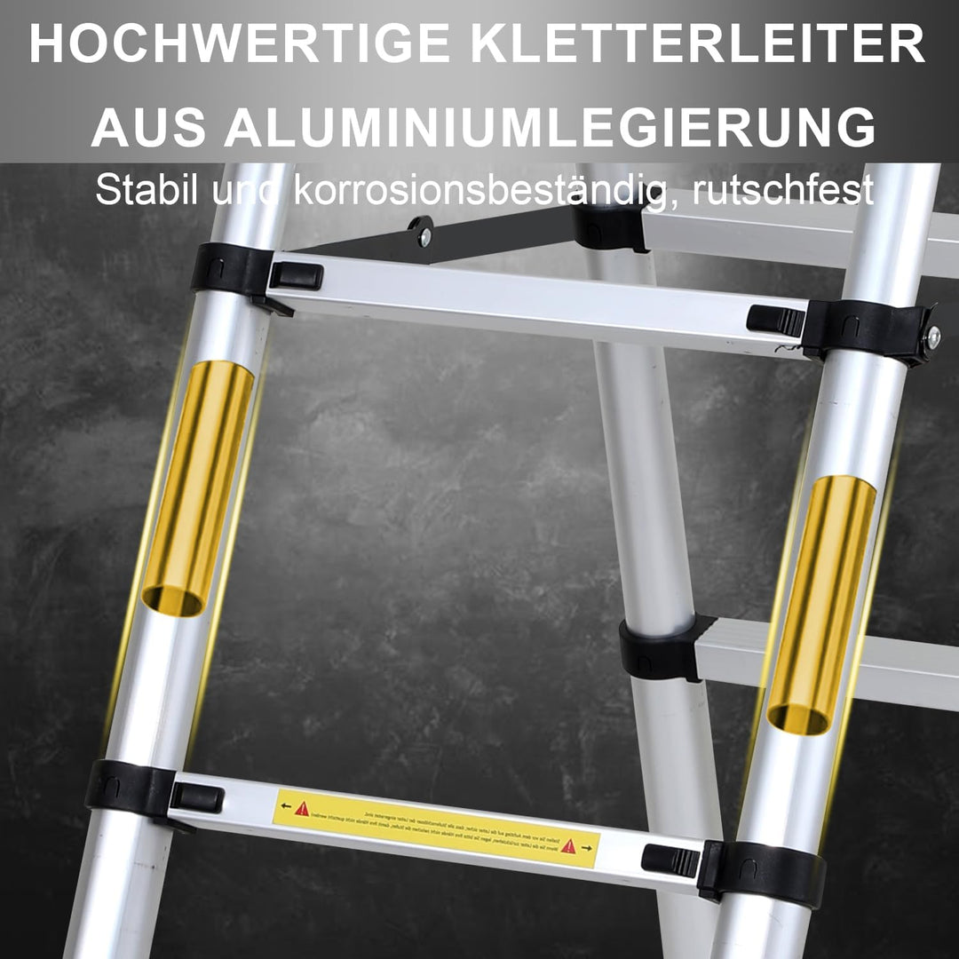 Eulenke Teleskopleiter 1.7m+2.0m Aluminium Trittleiter 5+6 Stufen Tragbare rutschfeste Klappleiter,