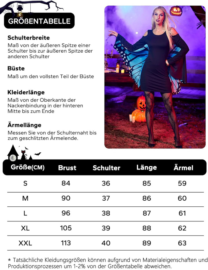 For G and PL Damen Halloween Karneval Langarm Insekt Cosplay Kostüm Kalte Schulter Party Kleid S-XXL
