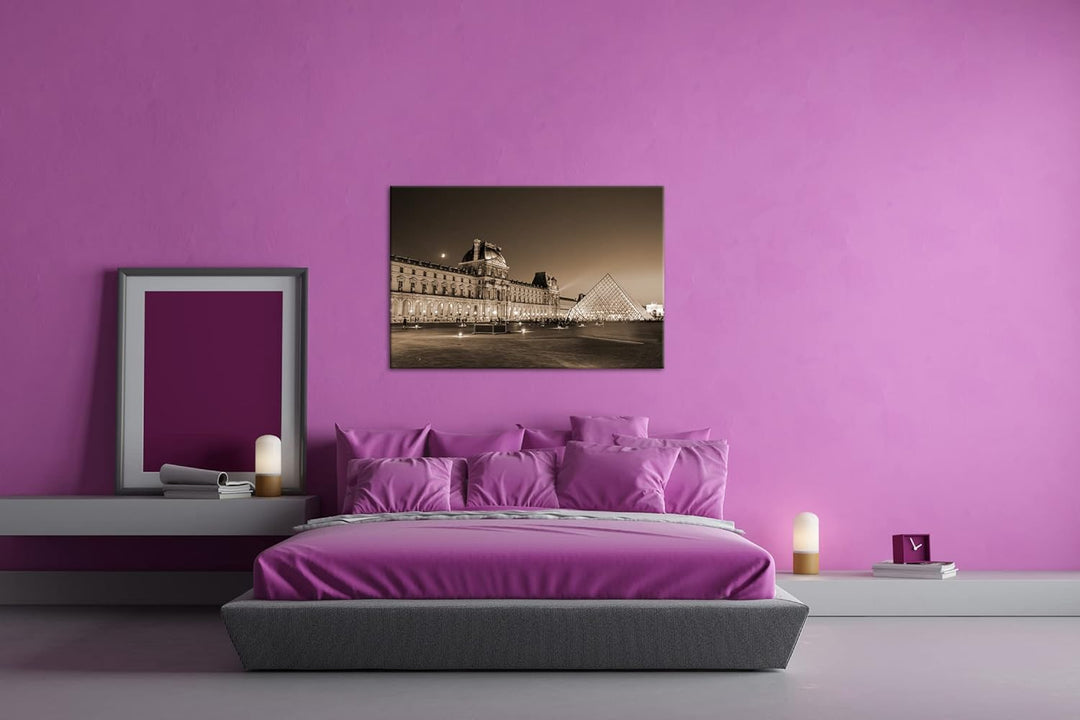 deyoli Museums Pyramide in Paris Effekt: Sepia Format: 80x60 als Leinwandbild, Motiv fertig gerahmt