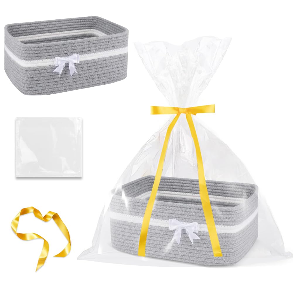 Geschenkkorb Leer Gross, 34x25x15 cm Aufbewahrungskorb mit Geschenktüten & Geschenkschleife, Präsent