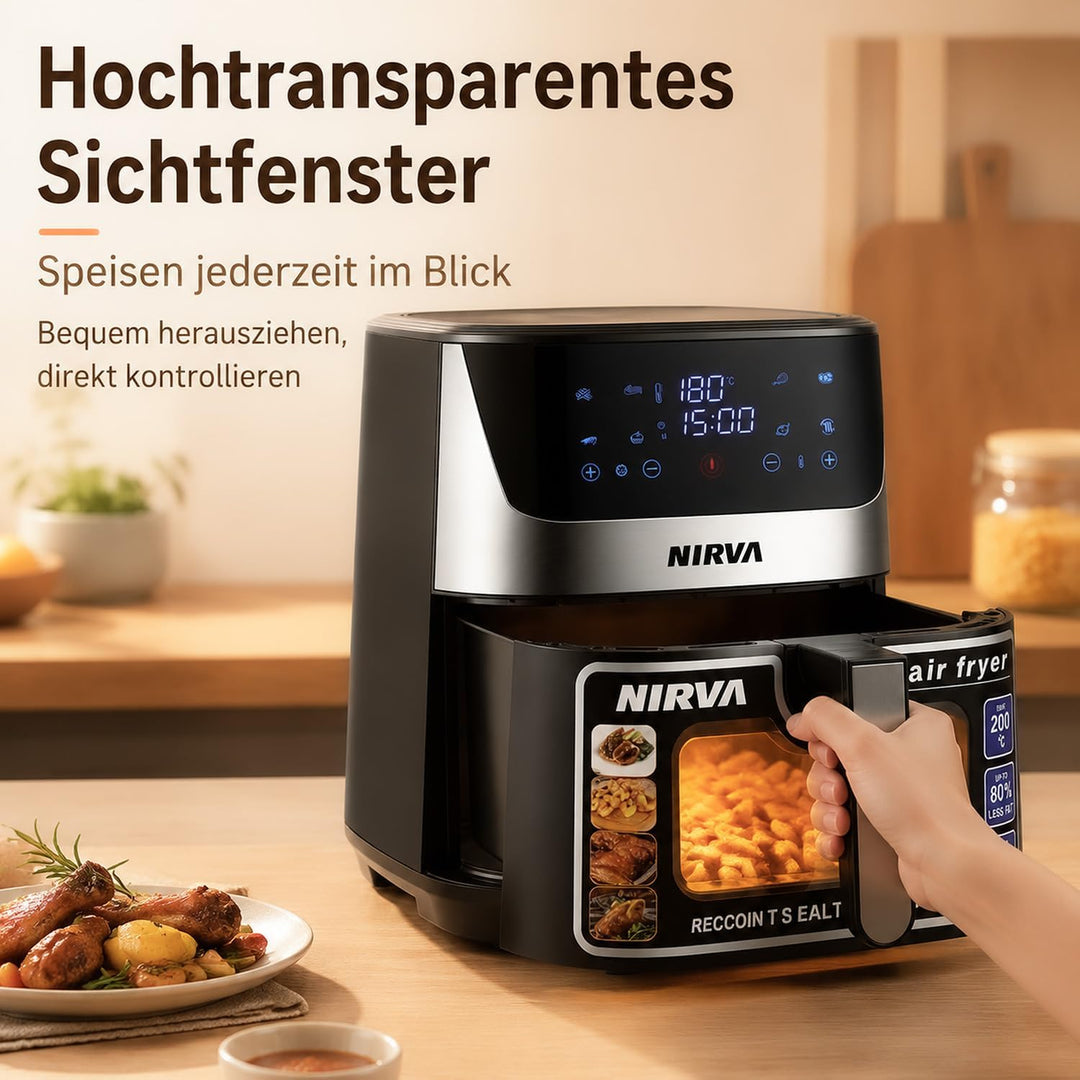 Nirva Heissluftfritteuse 8,5 L, ölfrei, 1700W grosse Airfryer, Rösten, Backen, Air Fry, Antihaftbesc
