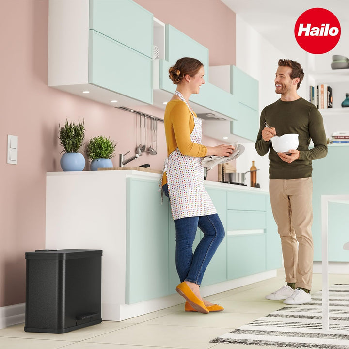 Hailo Öko duo Plus L Tret-Mülltrenner - freistehender 17+9 Liter Doppelmülleimer aus Stahlblech - Mü