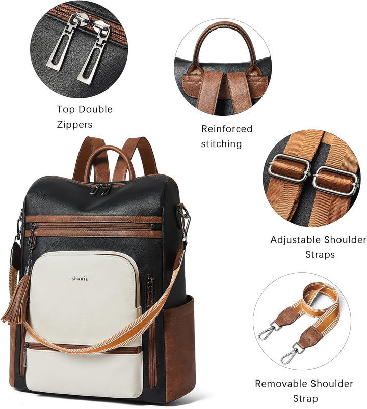 Shrrie rucksack damen elegant geeignet für 15,6Zoll-Notebooks Langlebig wasserdicht Damen aus Leder