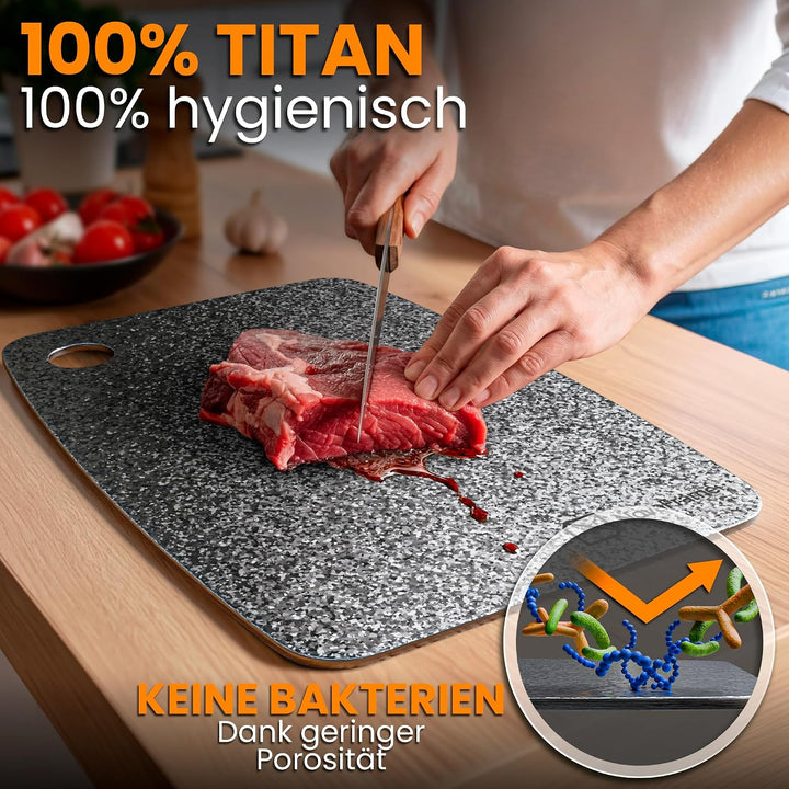 Titan Schneidebrett 100% Reintitan 40x30cm – Schneidebrett Titan Doppelseitig &amp; Antibakteriell – Tit