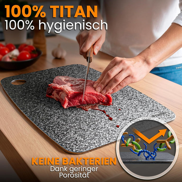 Titan Schneidebrett 100% Reintitan 40x30cm – Schneidebrett Titan Doppelseitig &amp; Antibakteriell – Tit