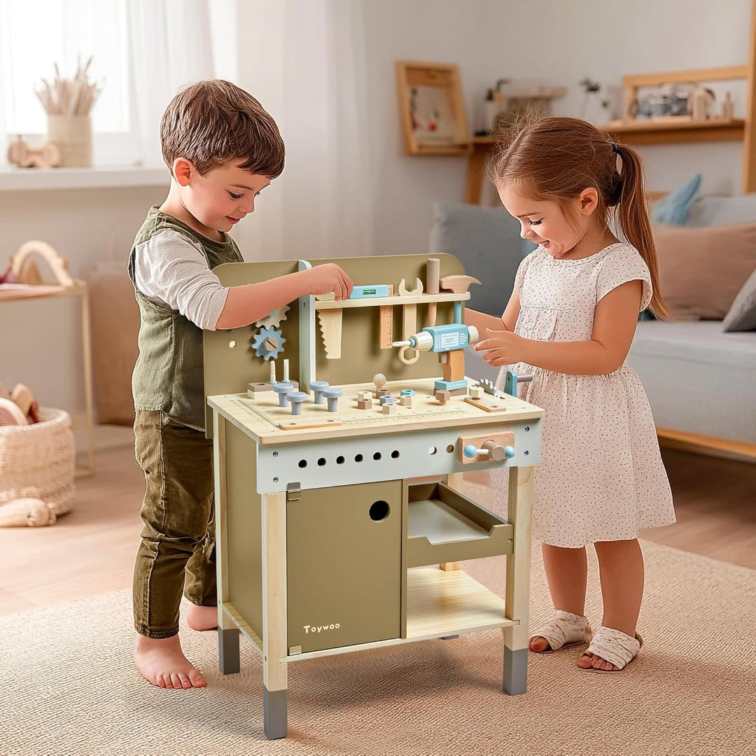 Kinder Werkzeug Set, hölzerne Werkzeuge Bank mit Schürze Kleinkind Spielzeug Werkbank Mit Realistisc