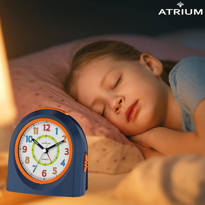 Atrium Kinderwecker Jugendwecker Analog Quarz mit Licht, Snooze &amp; schleichende Sekunde - leise ohne