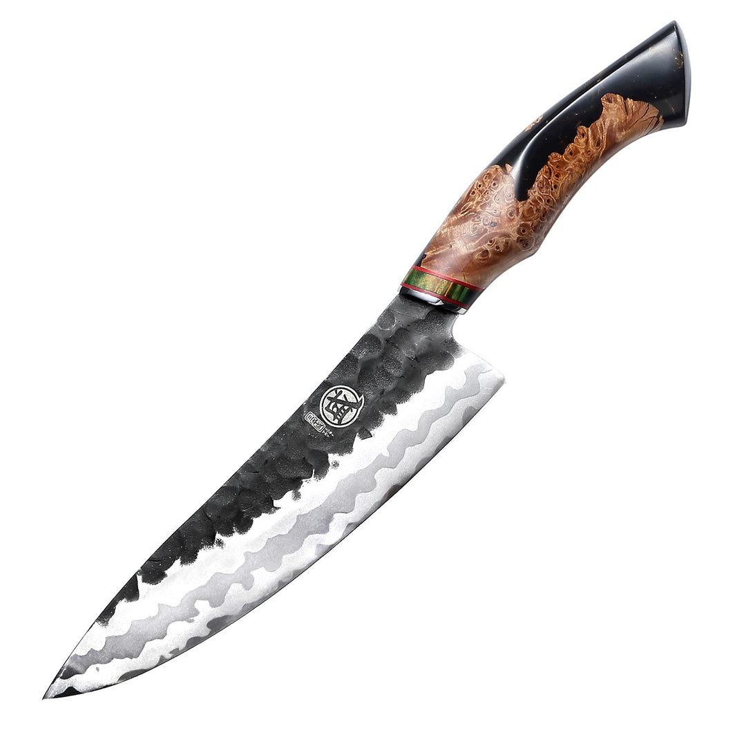 MITSUMOTO SAKARI 20 cm Handgeschmiedetes Küchenmesser Profi, 440C Damast Japanisches Messer, Advance